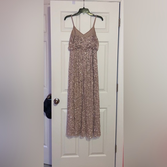 Adrianna Papell sequin blouson bridesmaid gown dress in blush color - Picture 5 of 11